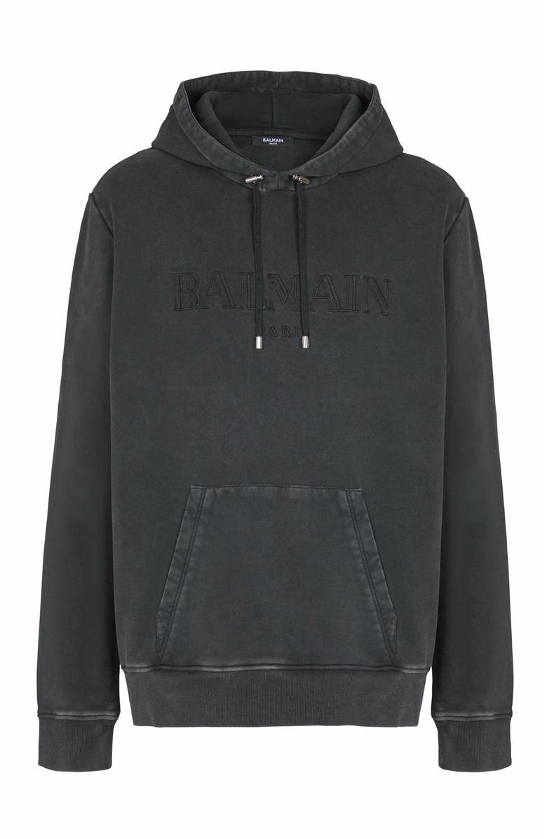 Balmain Vintage Balmain Embroidered Hoodie, Alternate, color, Grey