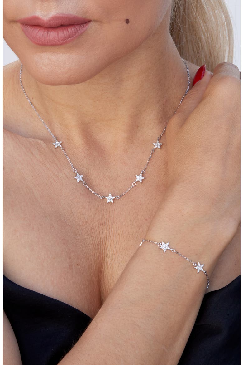 Cubic Zirconia Pavè Star Station Necklace, Alternate, color, WHITE