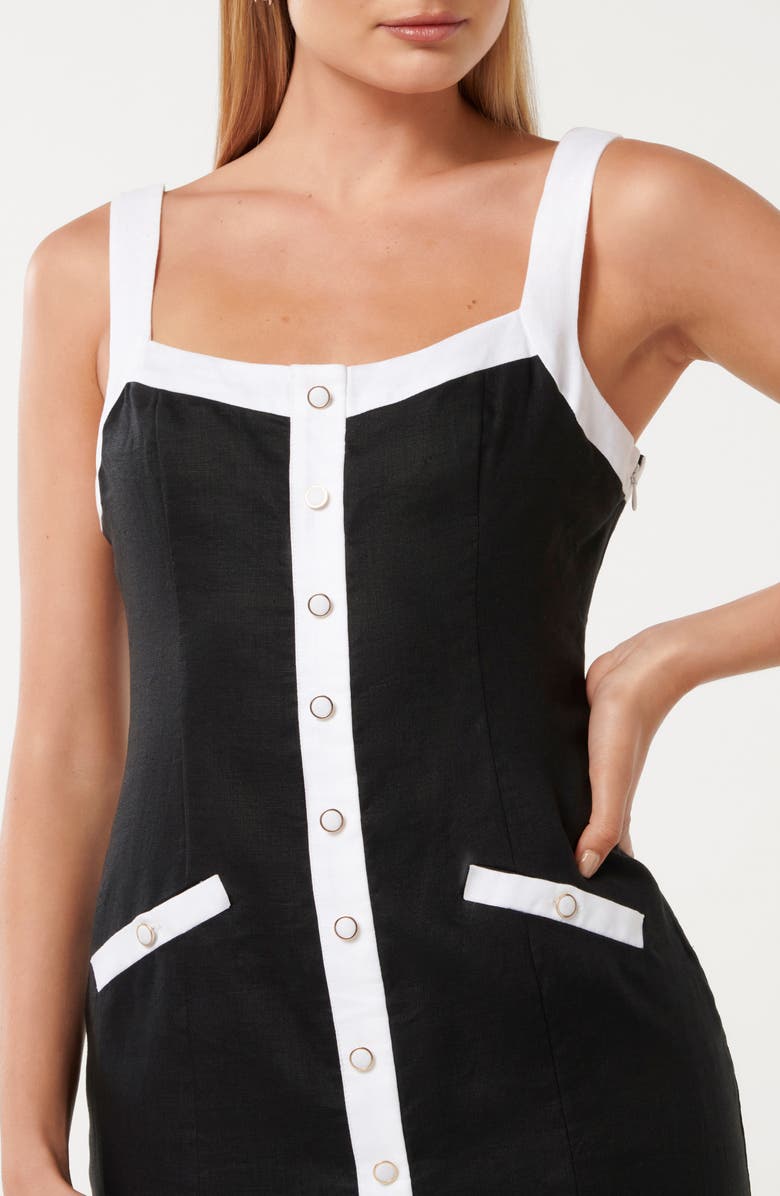 Ever New Mia Contrast Trim Linen Midi Dress, Alternate, color, Black