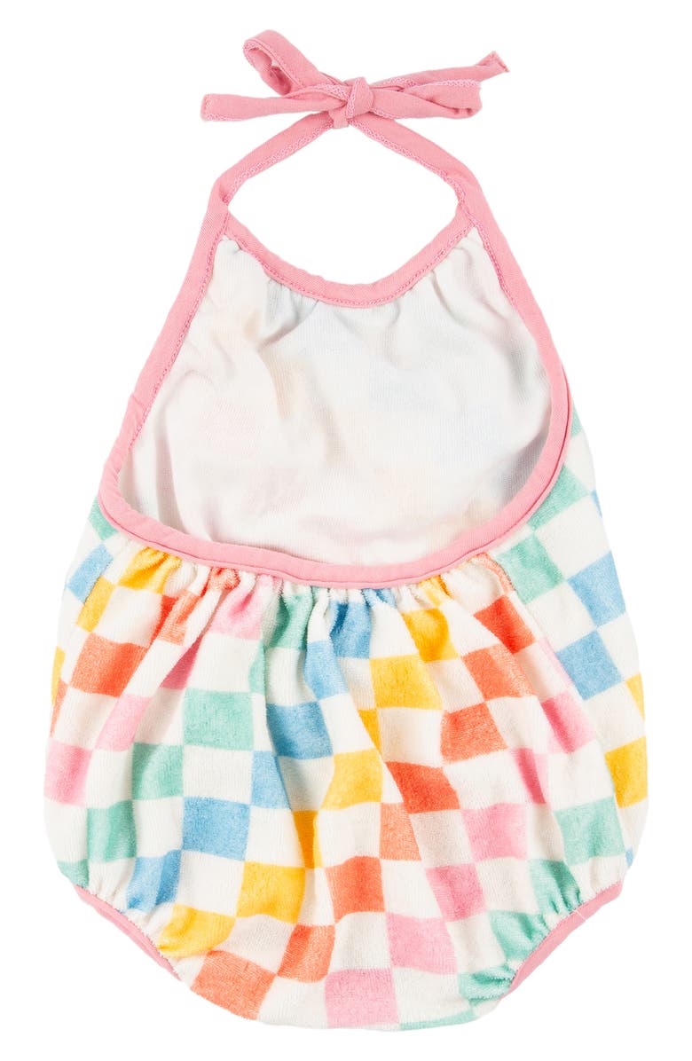Miki Miette Star Check Print Cotton Terry Halter Bubble Romper, Alternate, color, 