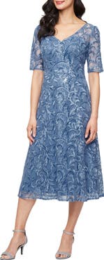 Alex Evenings Embroidered Tulle Cocktail Dress