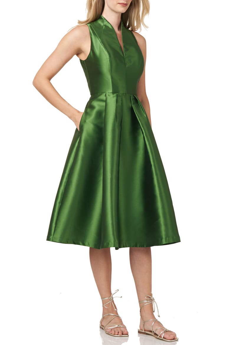Lola Satin Twill Fit & Flare Midi Cocktail Dress, Alternate, color, VIBRANT GREEN