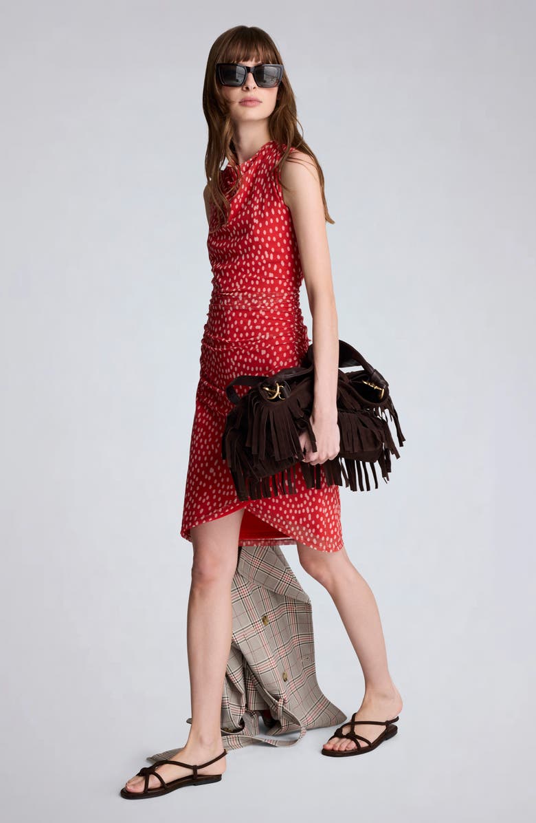 Kenneth Cole Polka Dot Sleeveless Mesh Minidress, Alternate, color, Lava Red/ Oyster