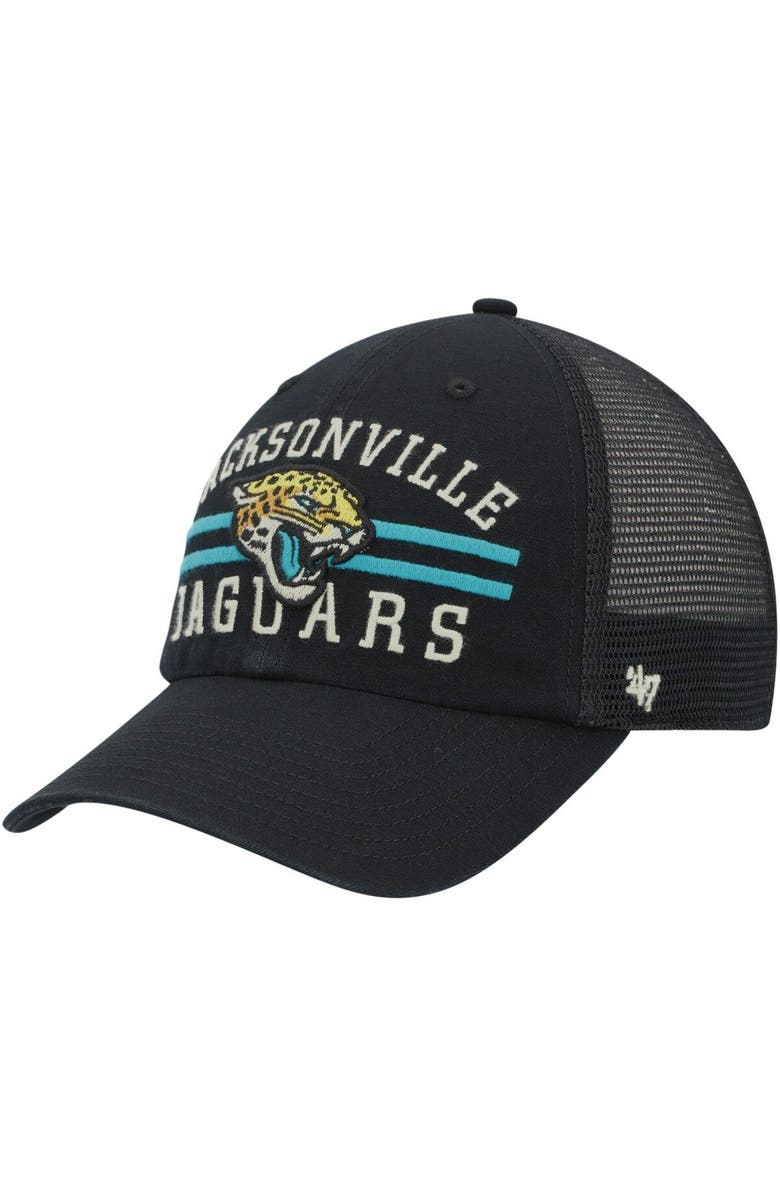 '47 Men's '47 Black Jacksonville Jaguars Highpoint Trucker Clean Up Snapback Hat, Main, color, 