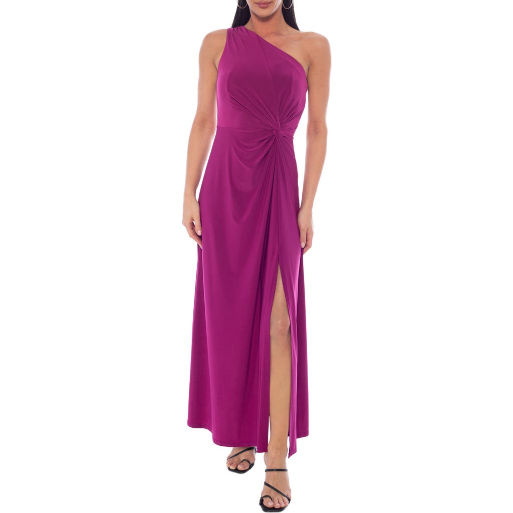 Marina One-shoulder Front Twist A-line Gown In Purple