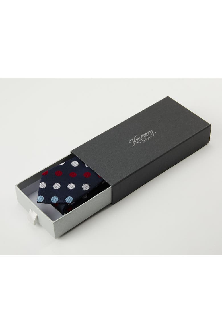Polka Dot Silk Jacquard Tie, Alternate, color, Tri Color - Navy