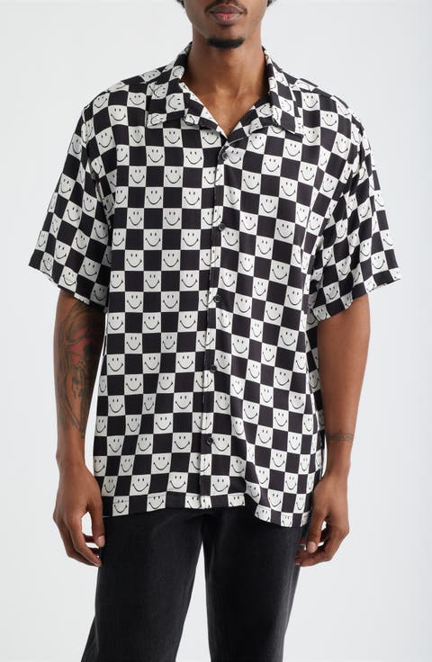 SMILEY® Checkerboard Print Camp Shirt