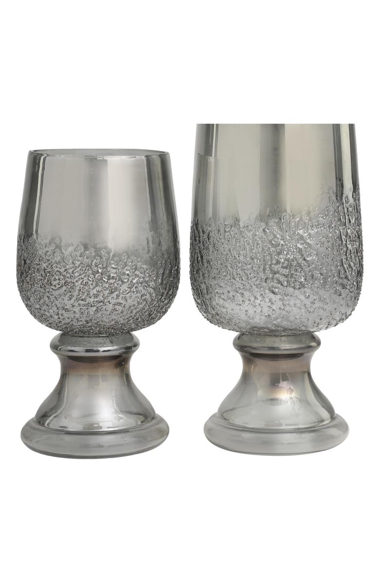 VIVIAN LUNE HOME Set of 2 Modern Glass Candleholders, Alternate, color, Gray
