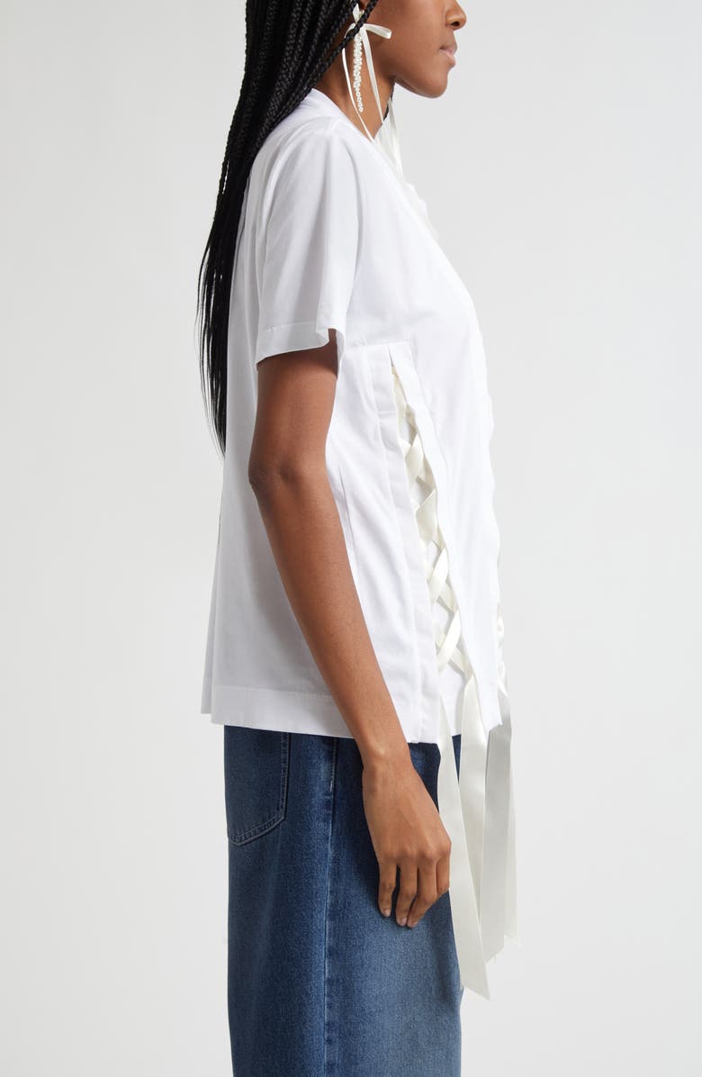Simone Rocha Unraveling Ribbon Inset T-Shirt, Alternate, color, White