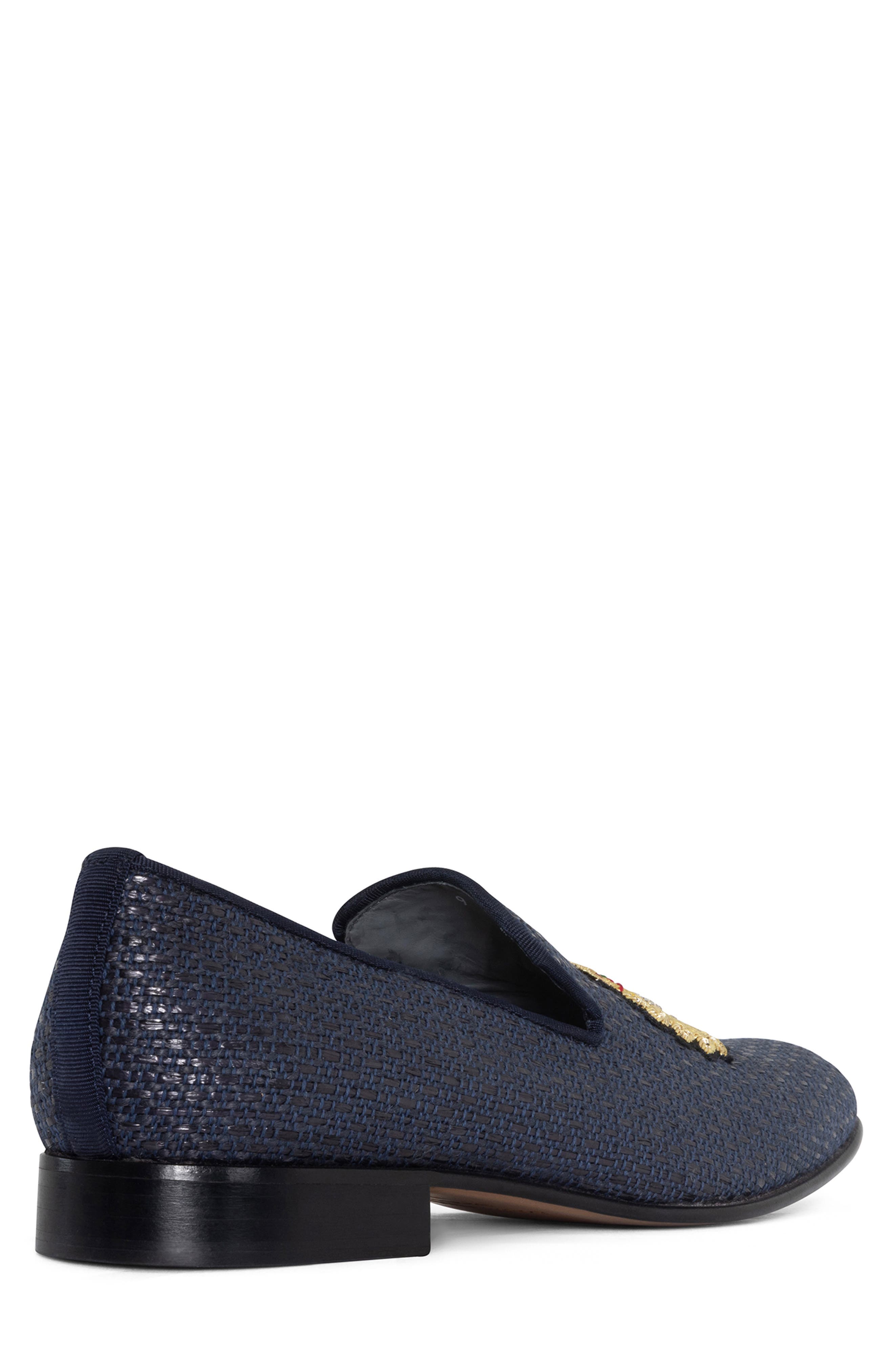 Donald Pliner Crest Embroidered Patch Loafer, Alternate, color, Navy