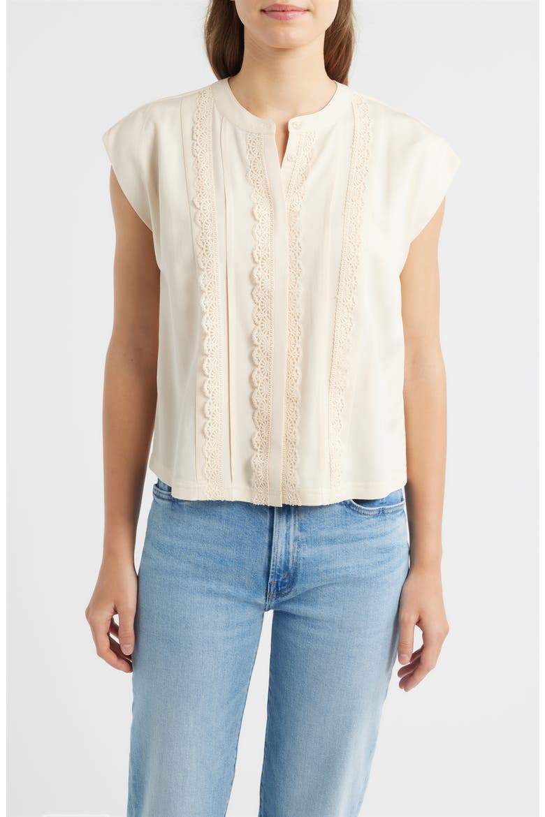 Embellished Cap Sleeve Button-Up Shirt, Main, color, ECRU