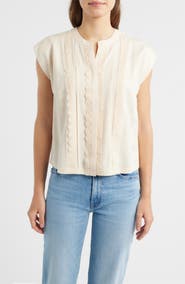 Wit & Wisdom Embellished Cap Sleeve Button-Up Shirt