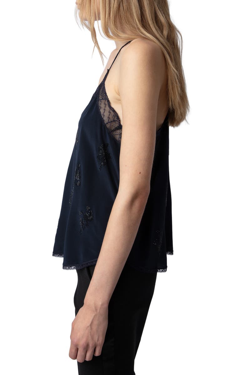 Zadig & Voltaire Christy Lace Embellished Racerback Silk Camisole, Alternate, color,