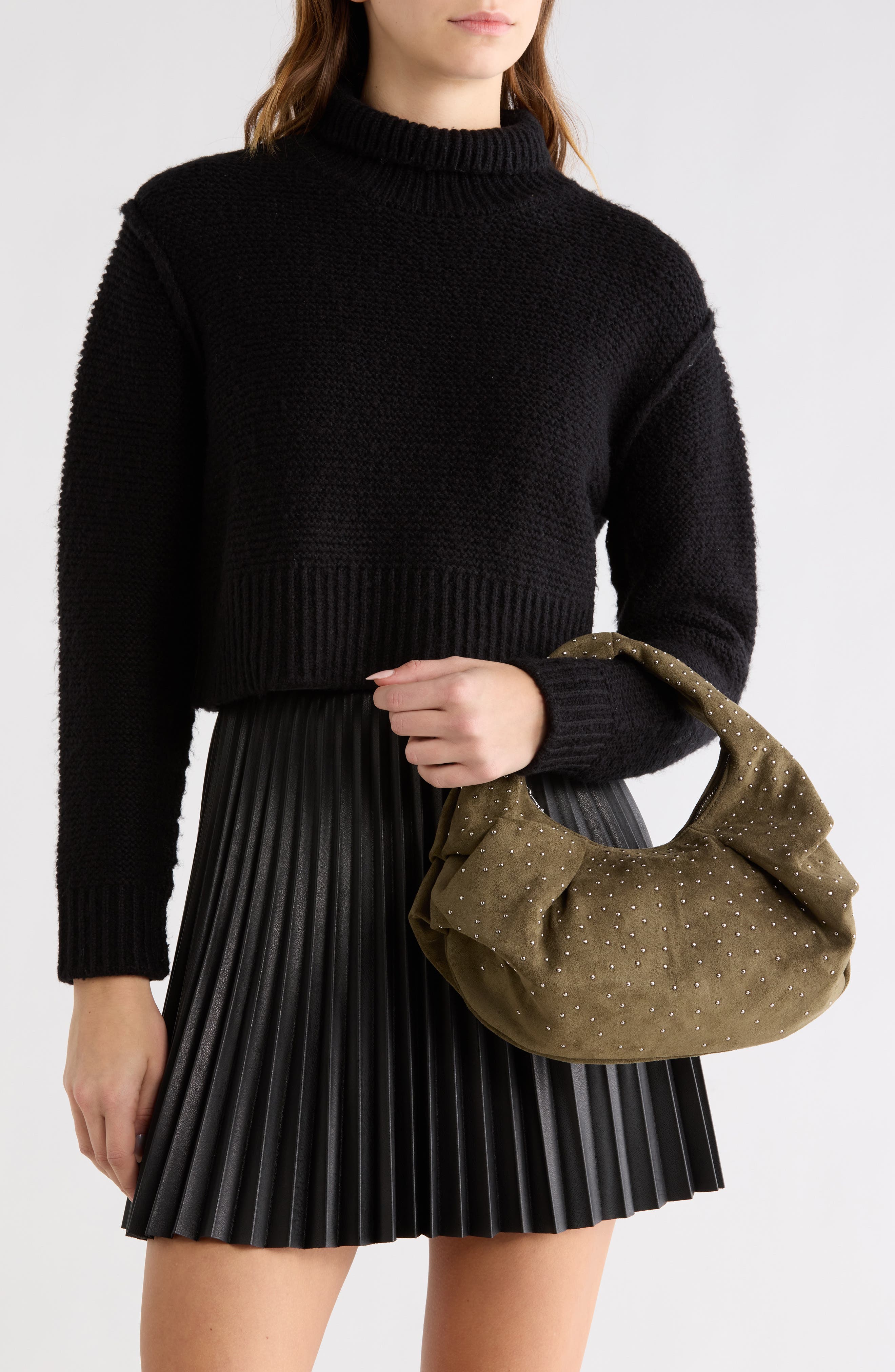 Studded Hobo Bag, Alternate, color, OLIVE