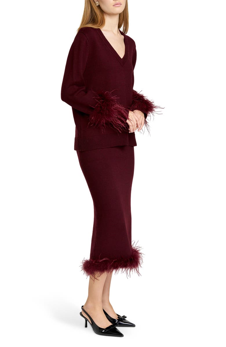 WAYF Bethany Feather Trim Knit Skirt, Alternate, color, Plum