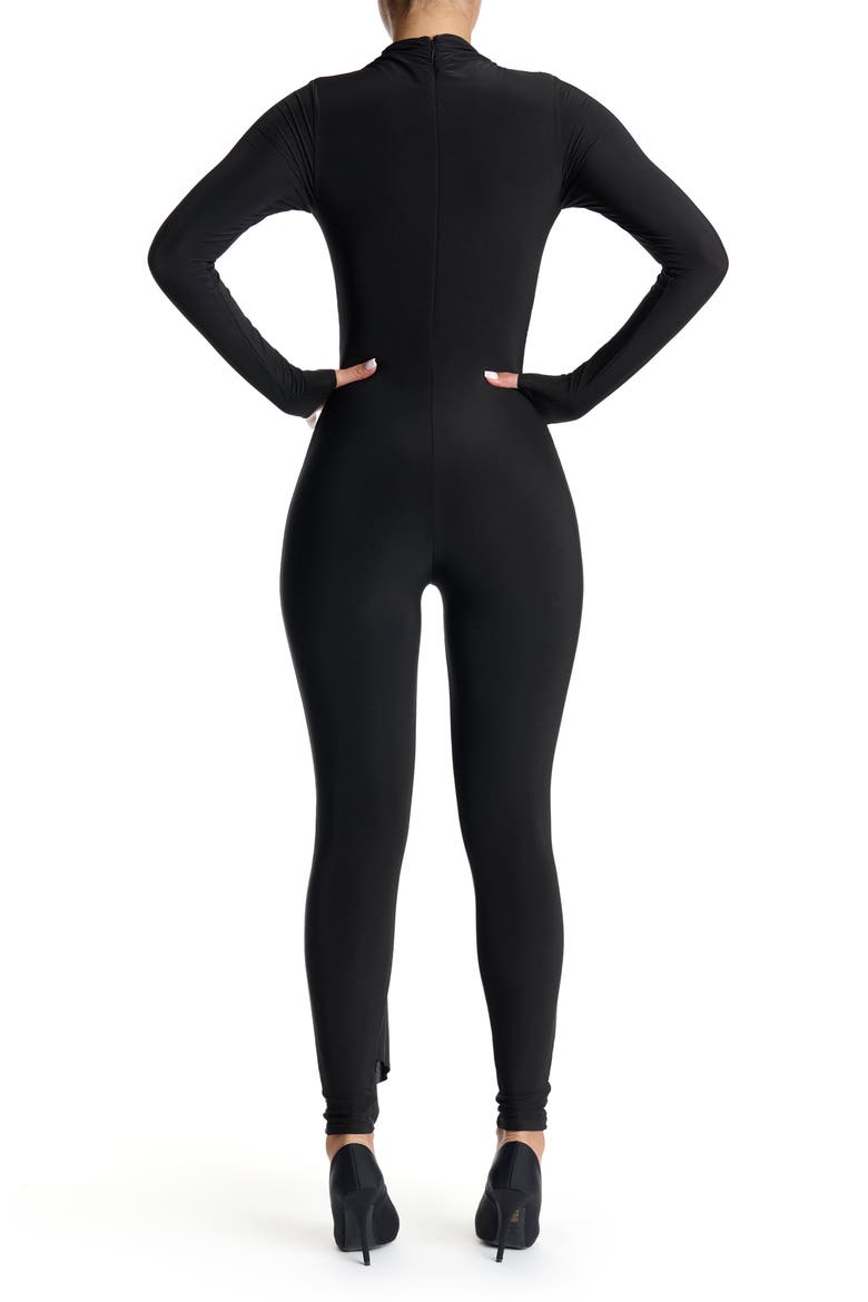 Hourglass Tie Waist Long Sleeve Jumpsuit, Alternate, color, BLACK