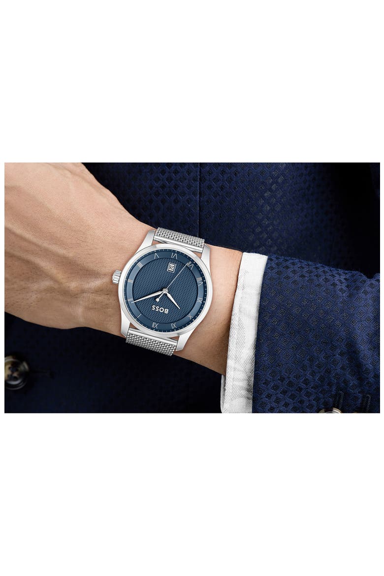 Principle Mesh Strap Watch, 41mm, Alternate, color, SILVER/ GALVANIC BLUE