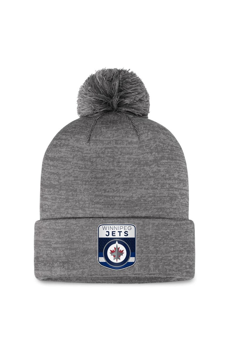 FANATICS Men's Fanatics Branded Gray Winnipeg Jets Authentic Pro Home Ice Cuffed Knit Hat with Pom, Main, color, Gray