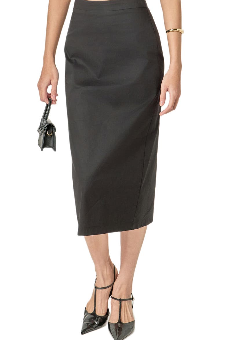 High Waist Column Midi Skirt, Main, color, BLACK