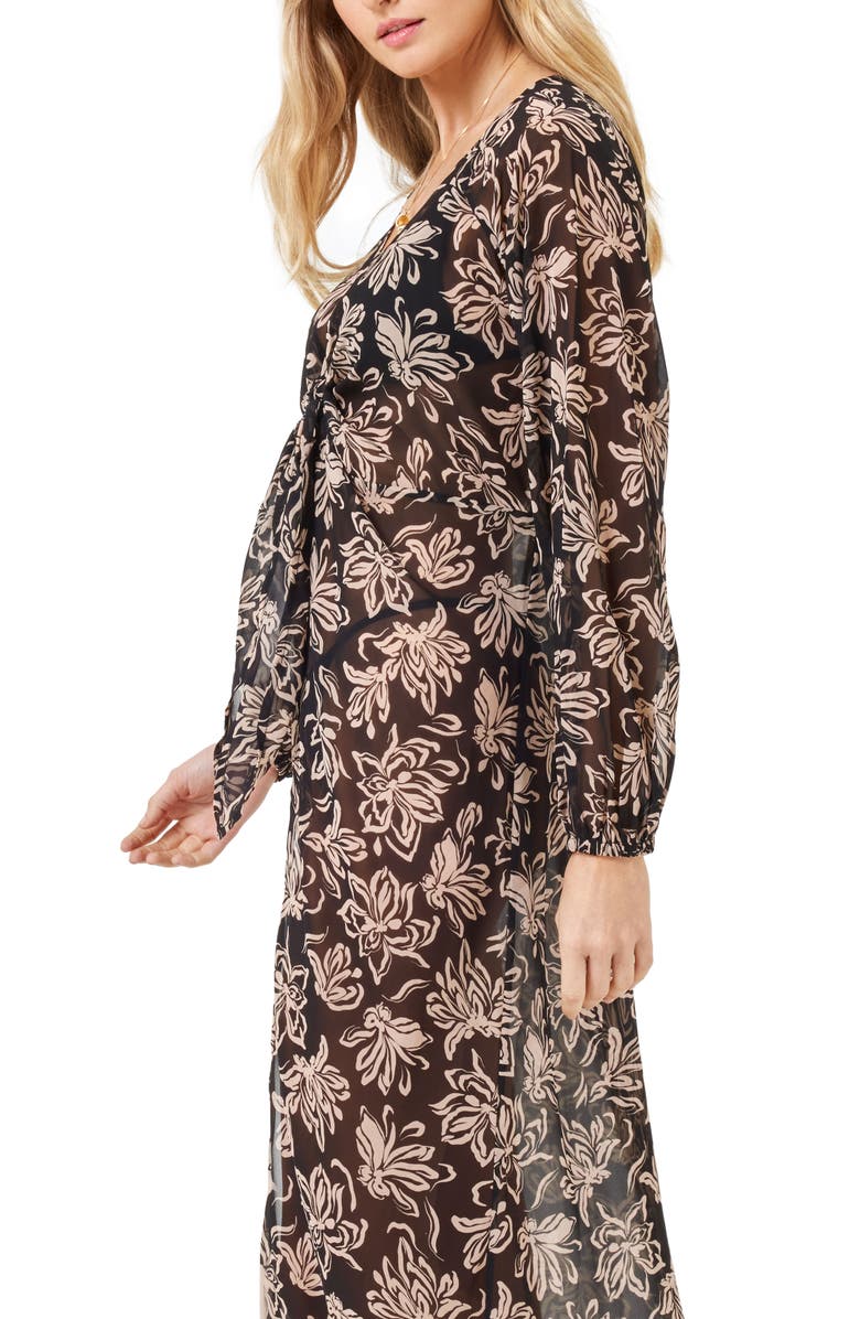 LSPACE Anna Floral Tie Front Maxi Cover-Up Dress, Alternate, color, 