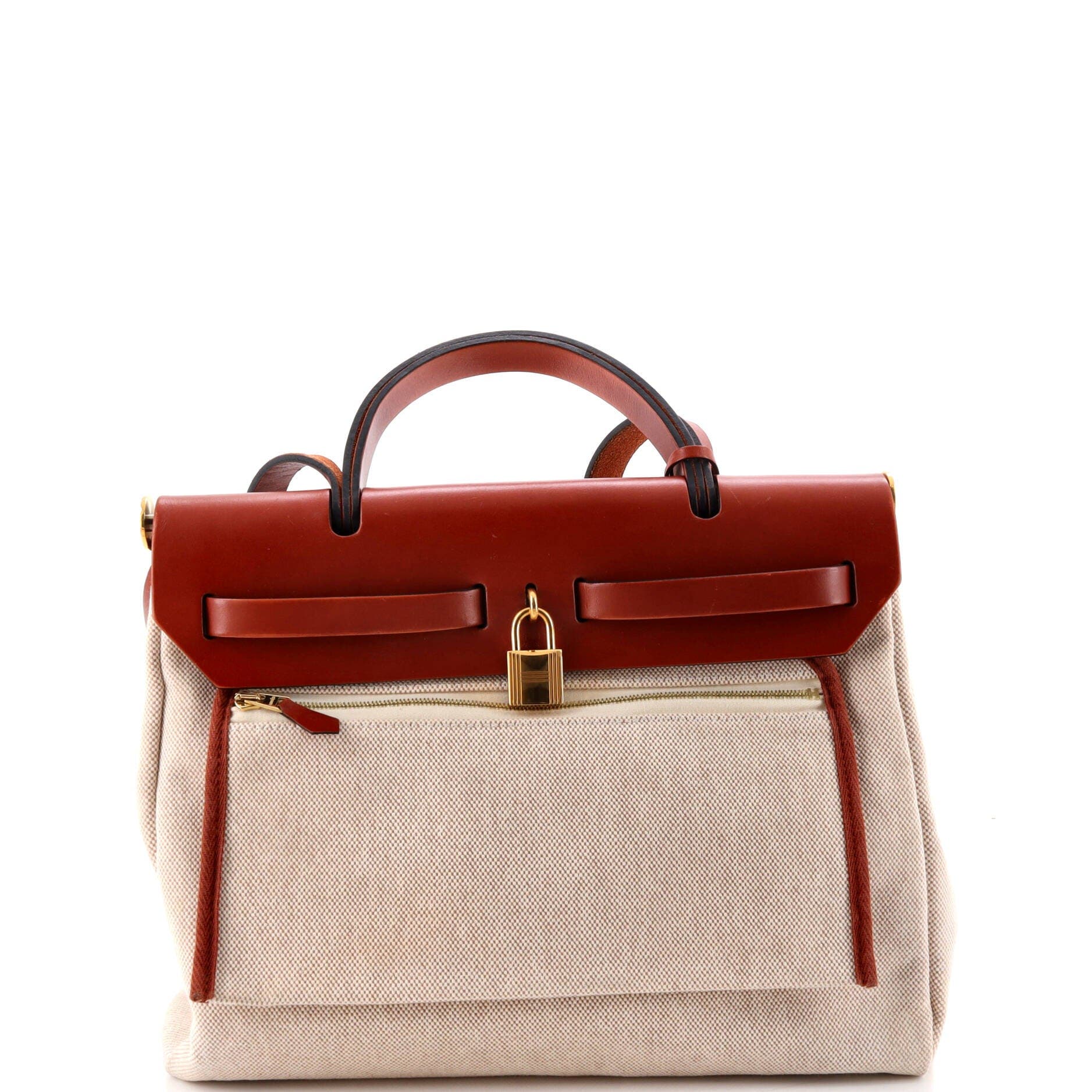 Pre-Owned Hermes Herbag Zip Relief Brides de Gala Toile and Leather 31, Alternate, color, Cuivre