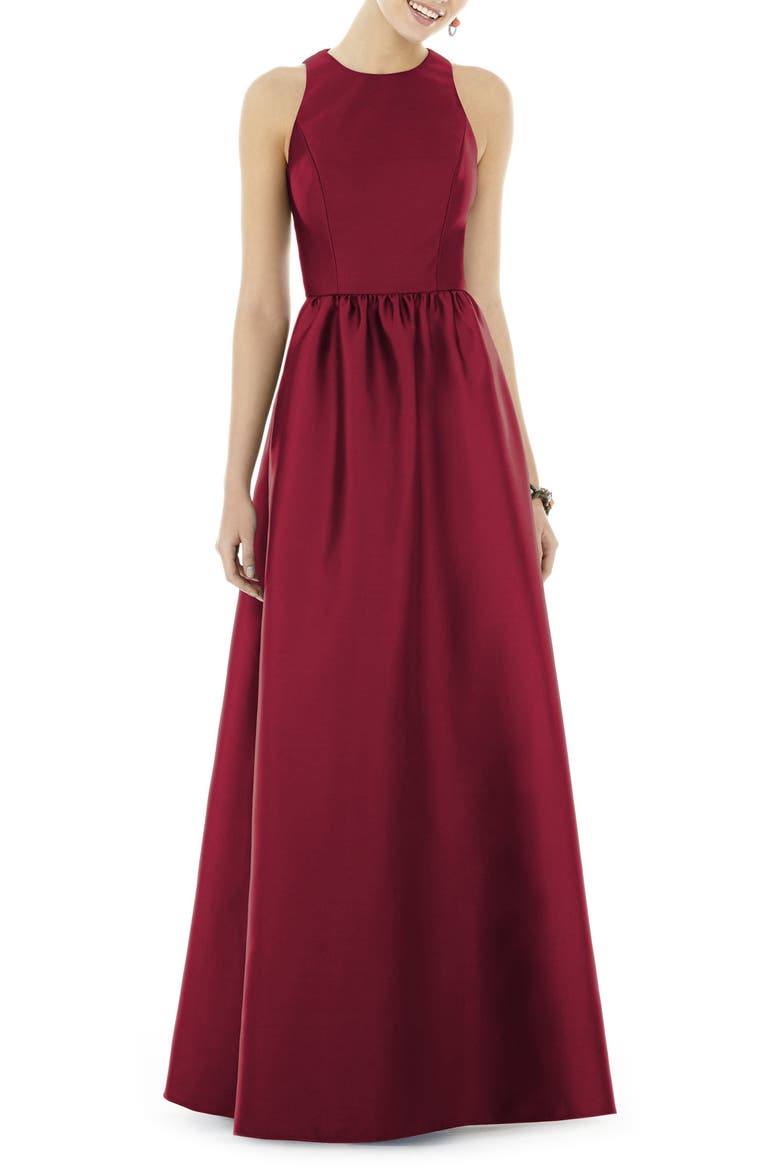 Satin A-Line Gown, Alternate, color, BURGUNDY