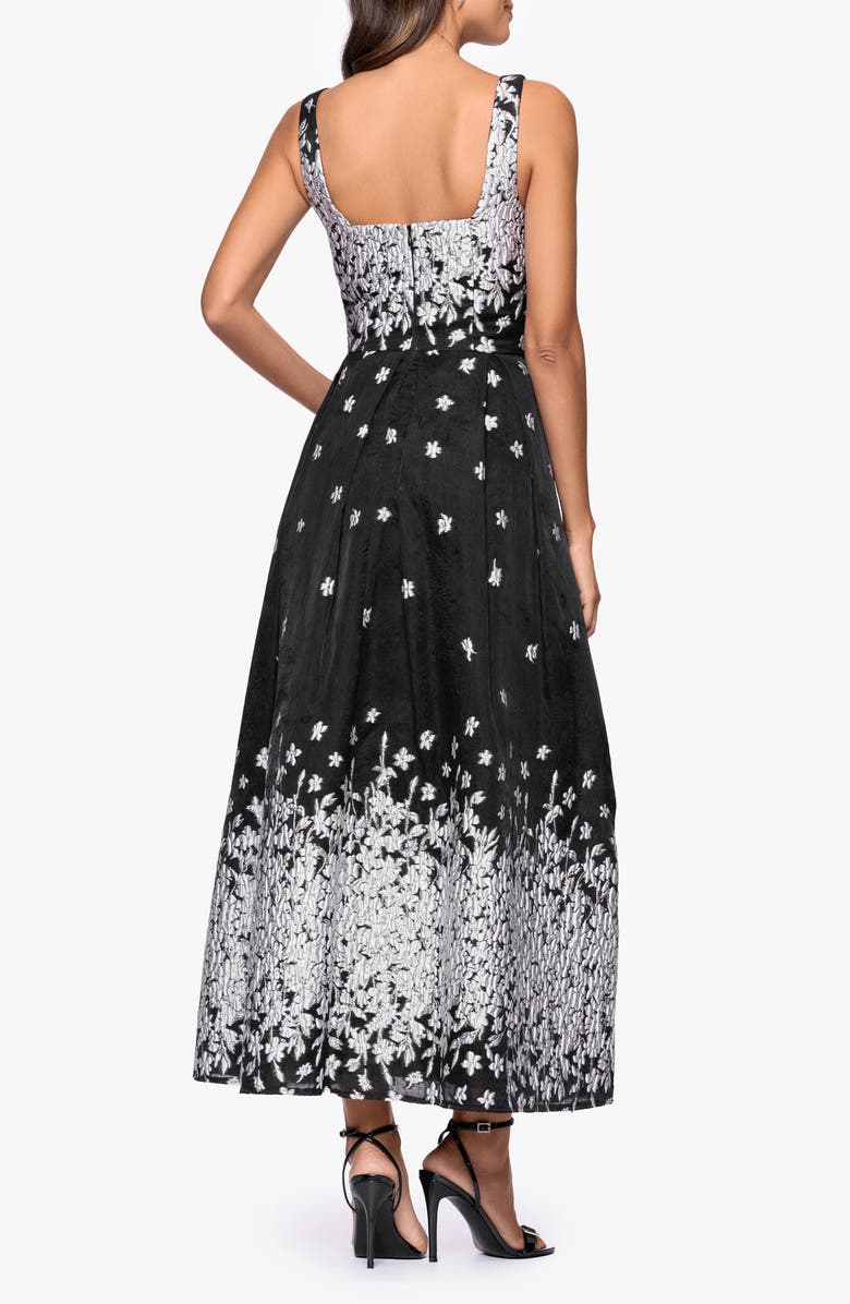 Betsy & Adam Metallic Floral Gown, Alternate, color, Silver/ Black