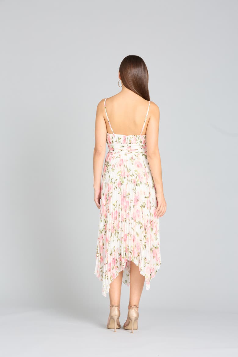 V-Neck Printed Midi Length Dress with Pleats, Alternate, color, WhiteRose