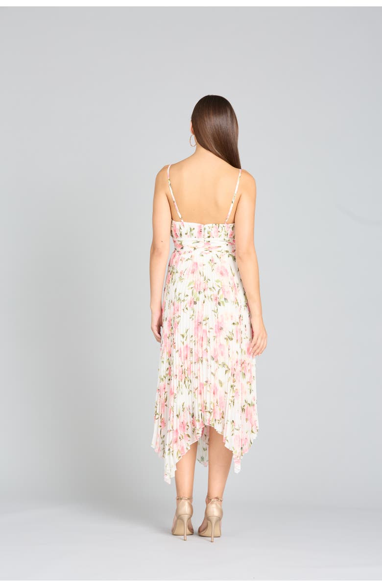 LARA New York V-Neck Printed Midi Length Dress with Pleats, Alternate, color, Whiterose