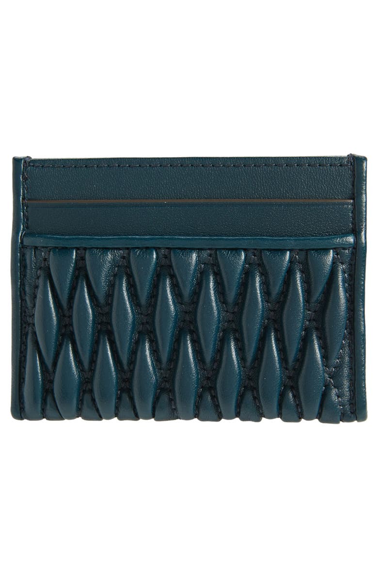Tory Burch Kira Leather Quilted Card Case, Alternate, color, Teal Night