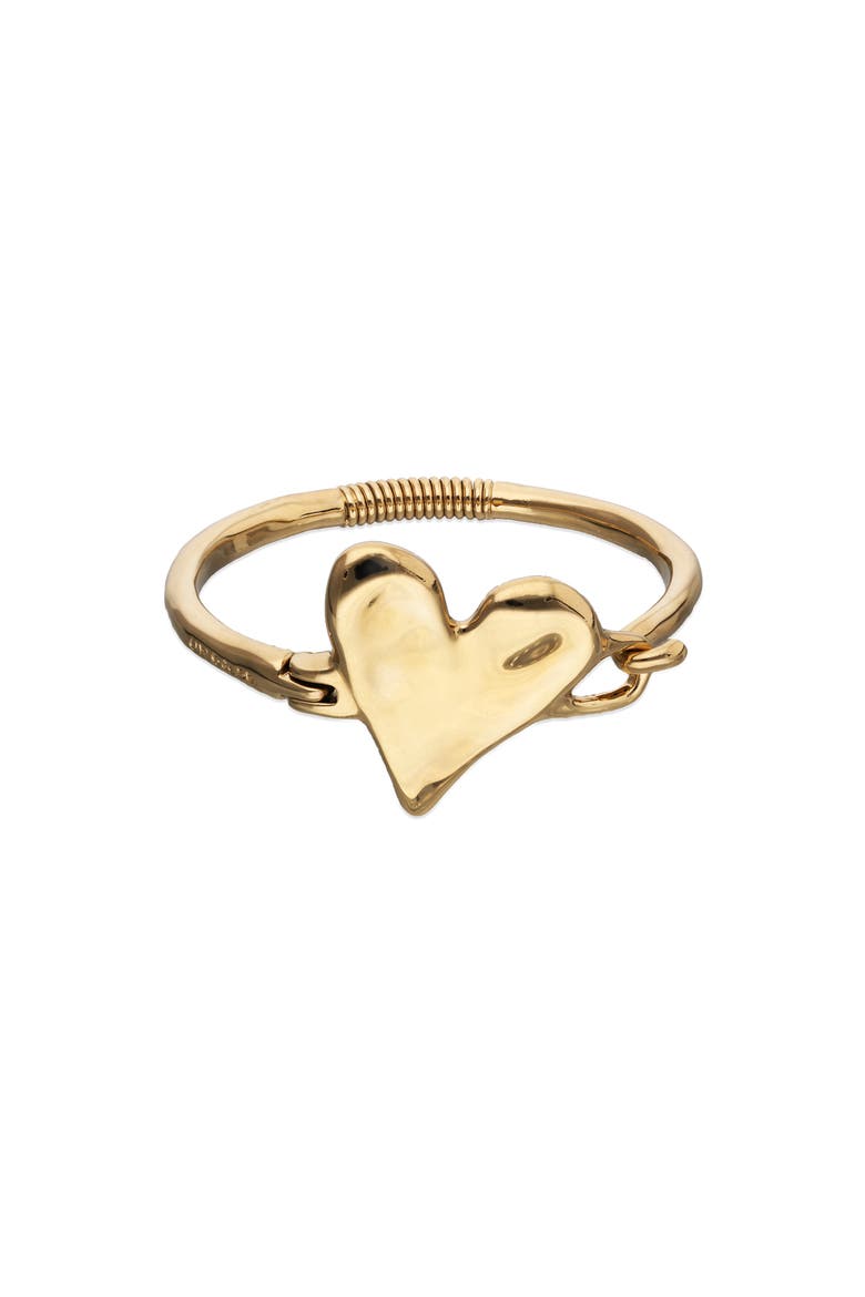 Semi-Rigid Bracelet Plated In 18K Gold With Heart Detail, Main, color, Gold
