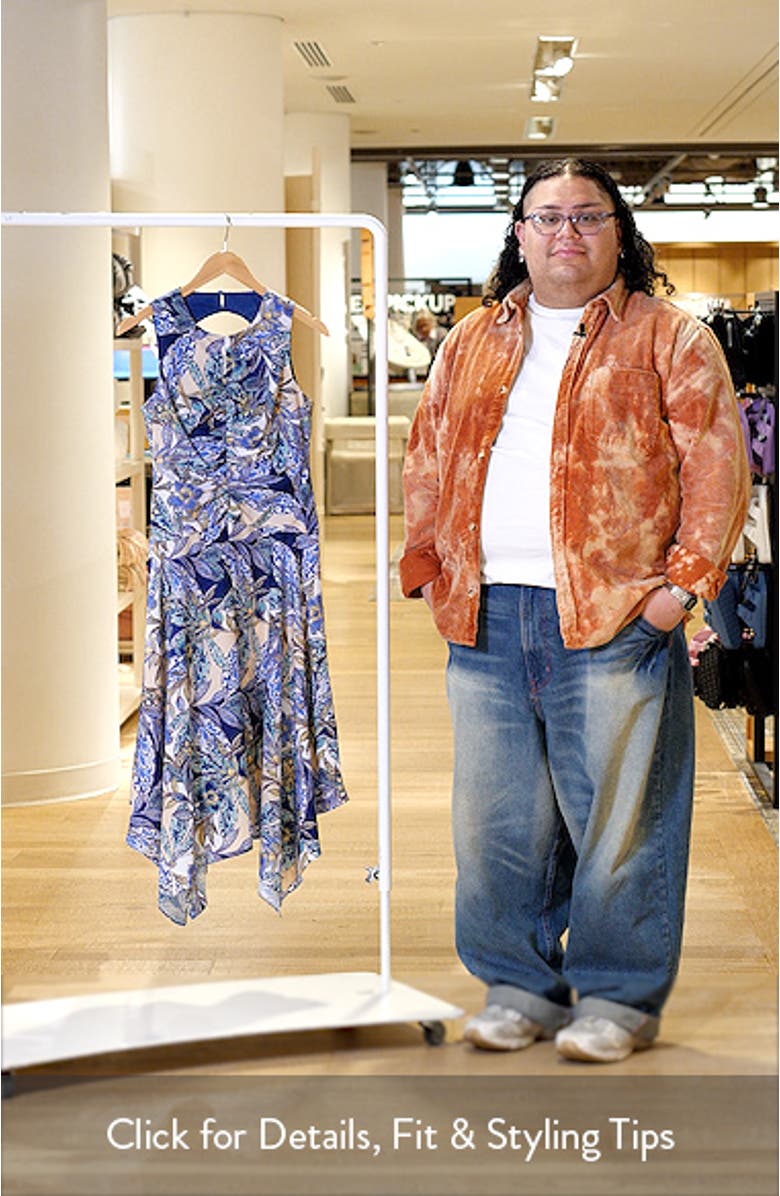 Paisley Ruched Sleeveless Handkerchief Hem Dress, sales video thumbnail