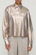 Lafayette 148 New York Metallic Stardust Suede Oversize Button-Up Shirt