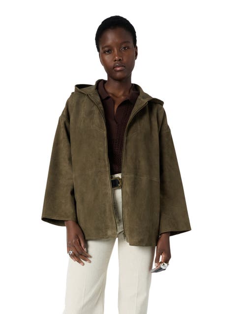 Tassya Zip-Up Hooded Suede Jacket