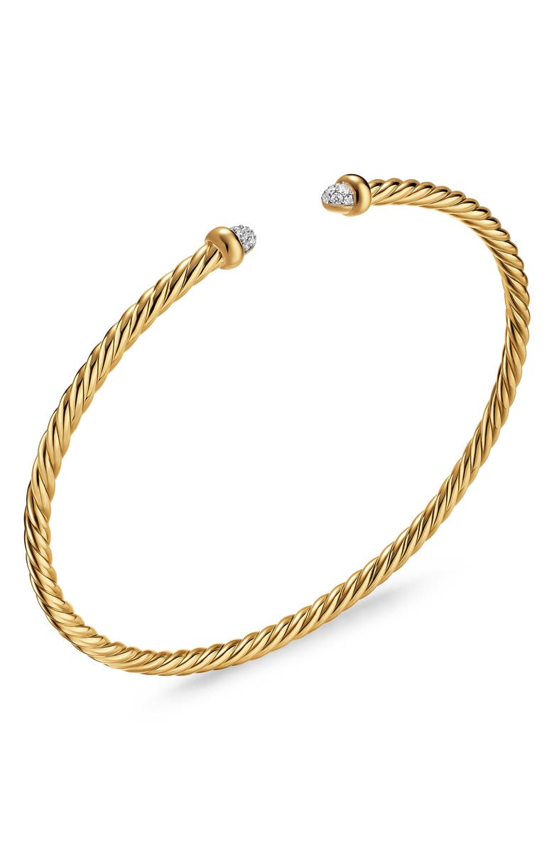 David Yurman Micro Cablespira<sup>®</sup> Flex Bracelet in 18K Yellow Gold with Diamonds, 2.6mm, Alternate, color, Gold