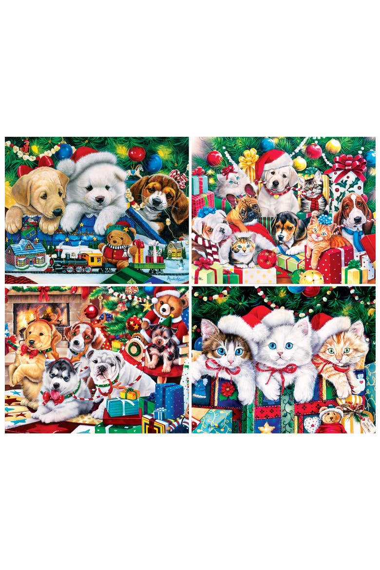 Holiday Pups & Cats 100pc Puzzles 4-Pack, Alternate, color, Multicolor