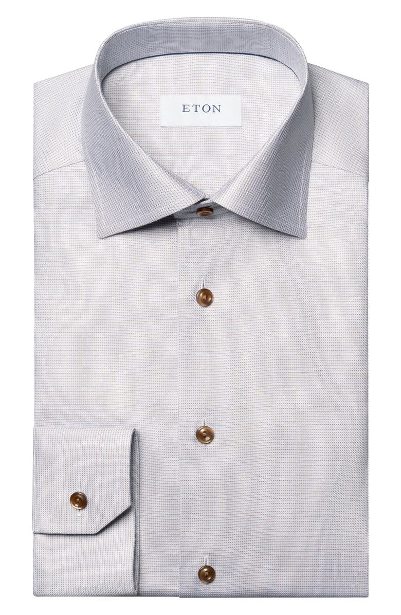 Eton Slim Fit Micropattern Stretch Cotton & Lyocell Dress Shirt, Alternate, color, Light Beige