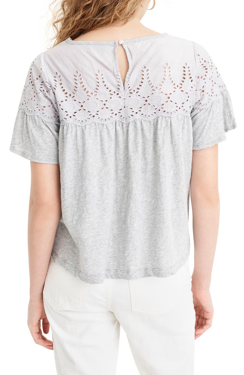 J.Crew Flutter Sleeve Eyelet Babydoll Top, Alternate, color, 