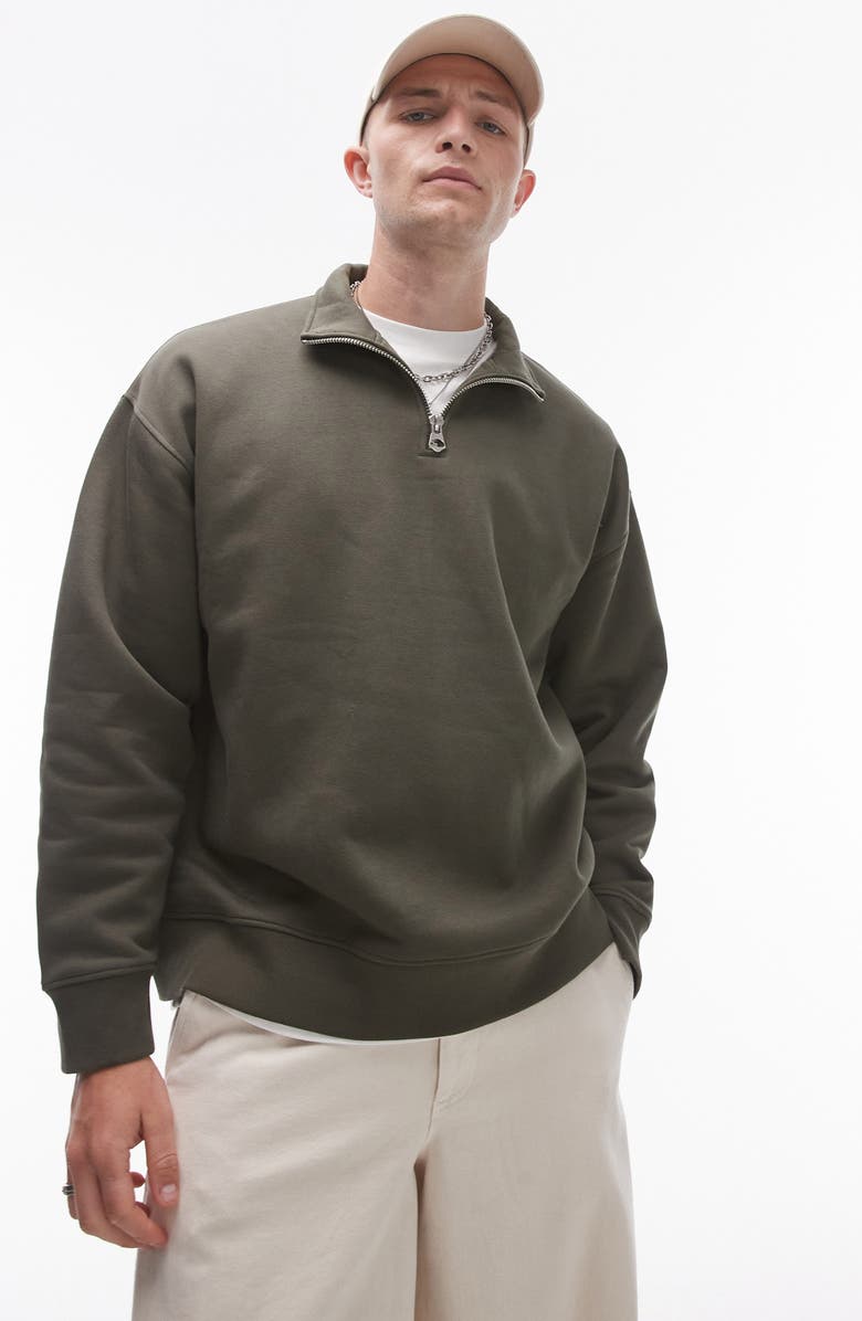 Topman Oversize Quarter Zip Sweatshirt, Main, color, 