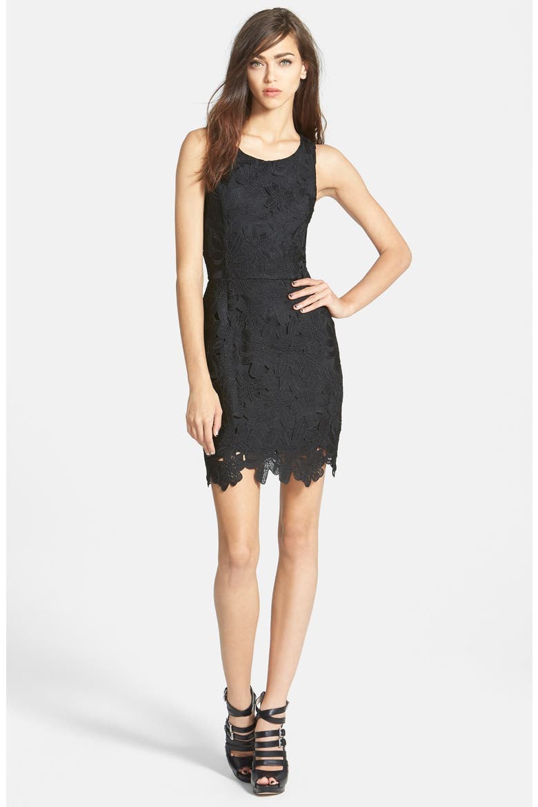 Textured Floral Body-Con Dress, Main, color, BLACK