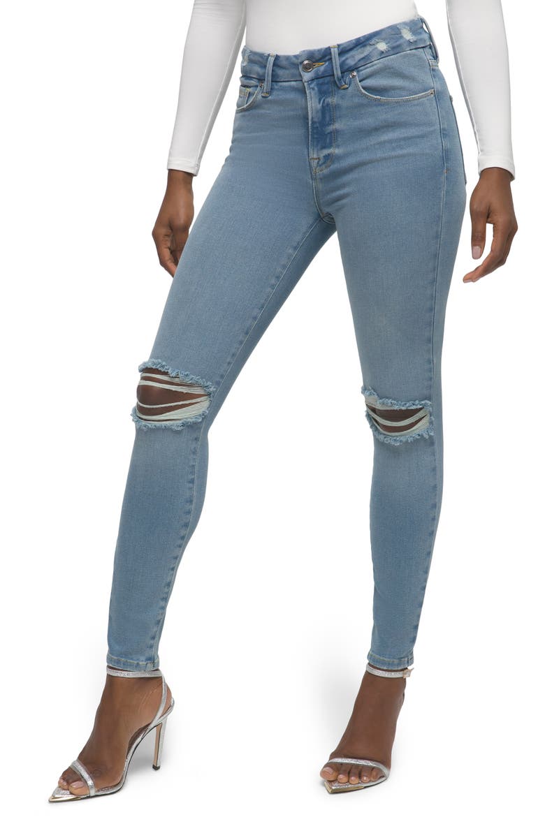 Good Legs High Waist Ripped Ankle Skinny Jeans, Main, color, BLUE523
