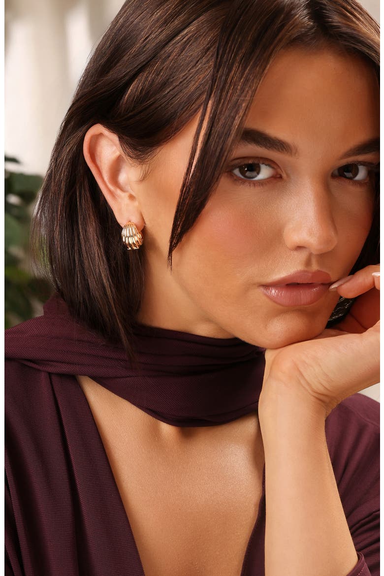 Dolce Sole Ribbed Dome Huggie Hoop Earrings, Alternate, color, GOLD