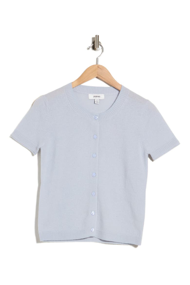 Cotton Short Sleeve Cardigan, Alternate, color, POWDER BLUE