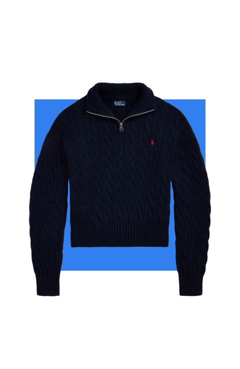 Cable Knit Cotton Polo Sweater