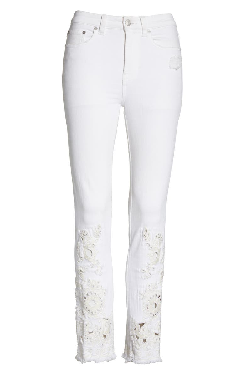 Free People Cutwork Cigarette Jeans, Alternate, color, Ivory