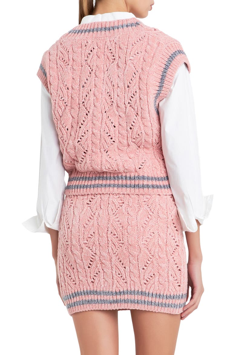 Stripe Trim Chenille Sweater Vest, Alternate, color, PINK/ GREY