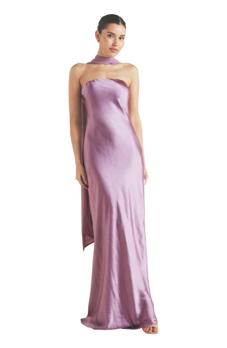 Six Stories Bandeau Satin Bridesmaid Dress, Main, color, Orchid
