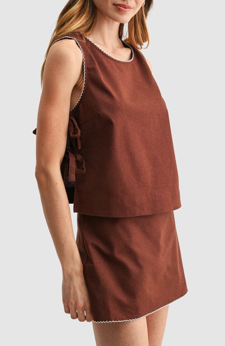 All in Favor Cotton & Linen Mini Skort, Alternate, color, Chocolate Oatmeal