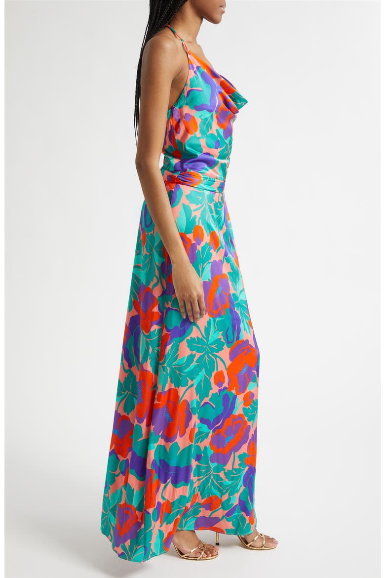 Corrine Floral Halter Neck Satin Gown, Alternate, color, CORAL FLORAL