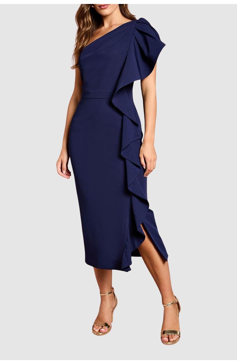 Coast One Shoulder Pencil Midi Dress, Alternate, color, Navy